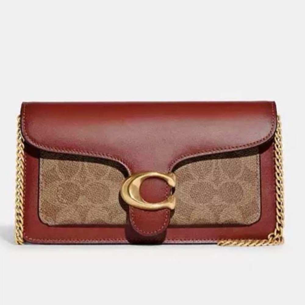 Coach Leather & Signature Canvas Clutch in Chestnut with Gold Hardware